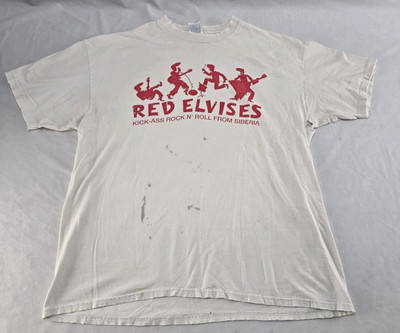 Vintage 90's Red Elvises Rock N' Roll Siberia Thrashed Band Tee XL Rockabilly