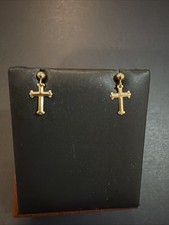 14k Yellow Gold Cross Dangle Earrings