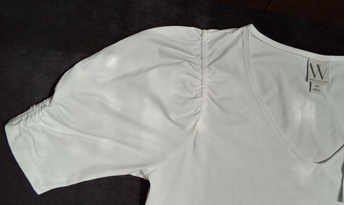 Women's Balloon Sleeve Blouse White Size Petite Medium B10 NWT - Picture 5 of 10