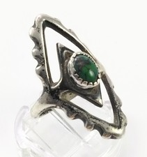 Vtg Native American Sterling Silver Green Turquoise Navette Ring Size 7 FZZ