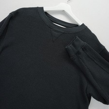 Aerie Waffle Knit Sweatshirt Black Crew Neck Long Sleeve Small