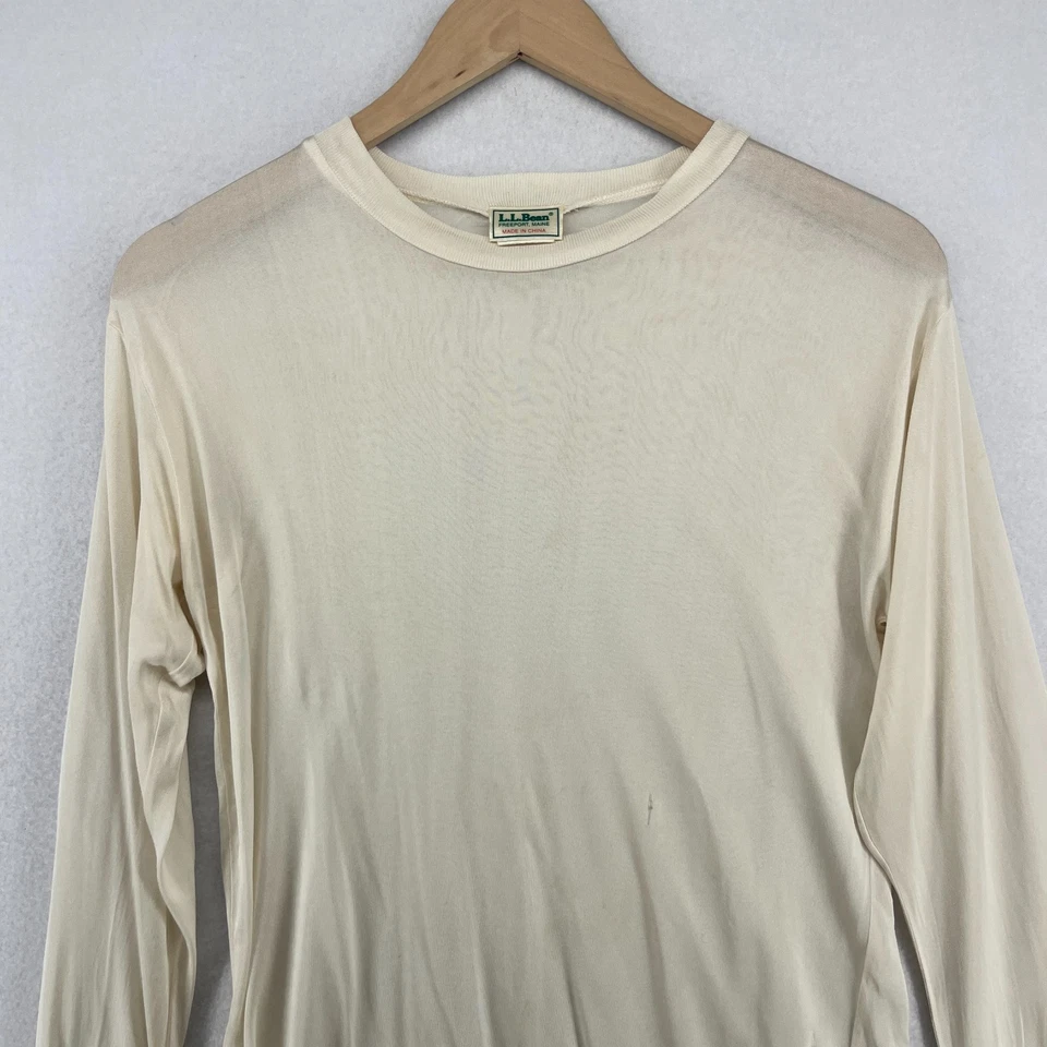 Top LL BEAN para mujer S 100 % seda capa base térmica manga larga blanco roto de colección Foto 3 de 4
