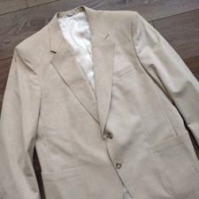 Vtg Saks Fifth Avenue Mircrosuede Blazer Cream Light Tan Khaki USA Made Mens 42R