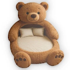 Giant Bear Lounger Bed Faux Plush Cushion - Shaped Pillow