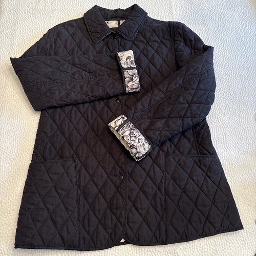 Jones New York Quilted Jacket Black Size M with Flowered Interior