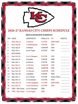 Kansas City Chiefs Large METAL fridge magnet   2026 - 27 Schedule