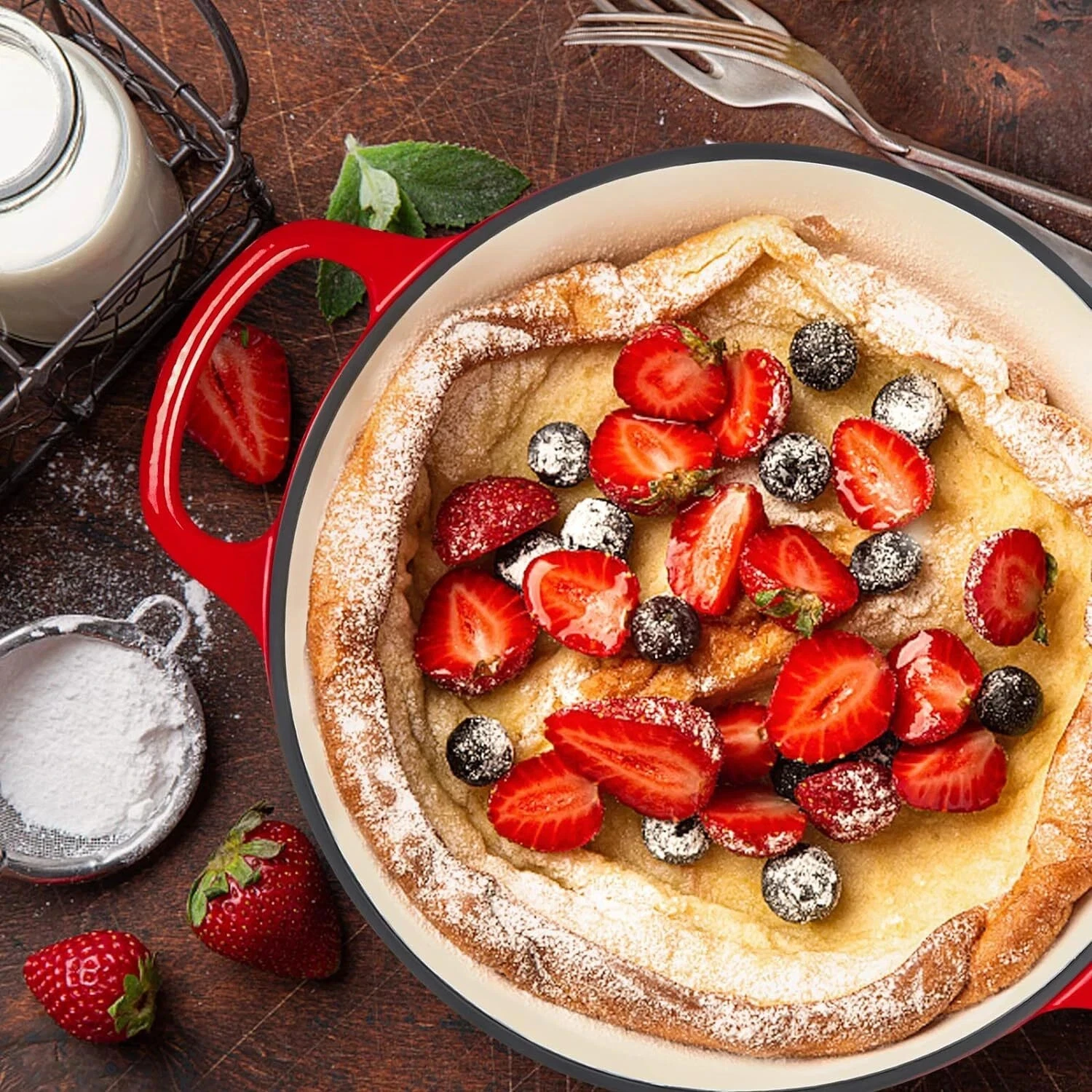 Enameled Cast Iron Dutch Oven with Lid – Self-Basting, Nonstick Interior, Red
Opens in a new window