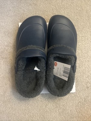 Crane Men s Memory-Lined Clogs Navy Gray Faux Fur Slip-On Shoes Size 11/12 New