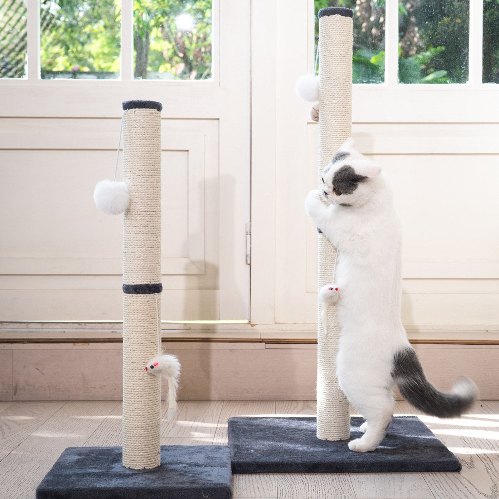 Cat Scratching Post, 31"H Sisal Vertical Scratcher Post with Toys for Indoor