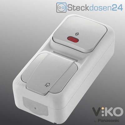 Steckdose Feuchtraum Kombi Steckdose/Wechselschalter mit LED IP54 Senkrecht VIKO