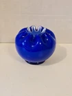 Fenton Cobalt Blue Glass Pinched Top Rose Bowl Vase