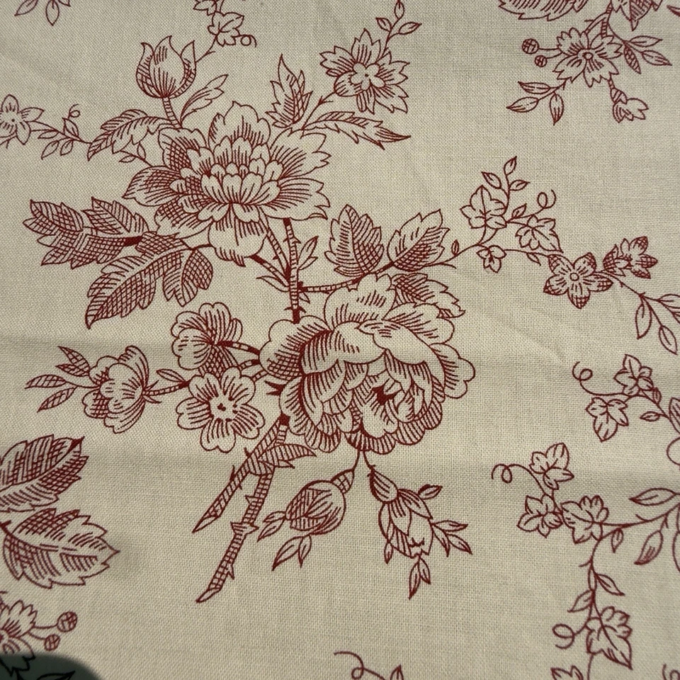 Marcus Bros Faye Burgos Floral Fabric Cotton Deep Red on Beige 52" x 44" - Image 4 of 4