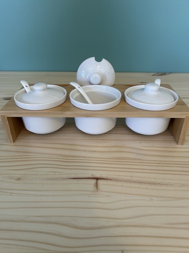 MyGift 3.5-inch Ceramic Condiment Dip Sauce Ramekins w/Bamboo Sampler Tray NEW - Picture 1 of 4