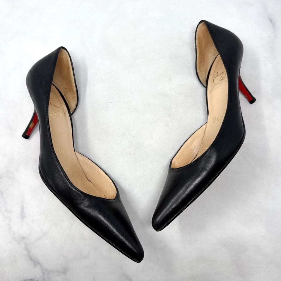 Christian Louboutin Vintage Iriza 70 Leather D'orsay Pointed Toe Pump Heel Black - Image 2 of 4