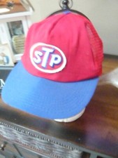 Vintage 80s STP Oil Patch Snapback Mesh Trucker Hat USA Made Adjustable Red Blue