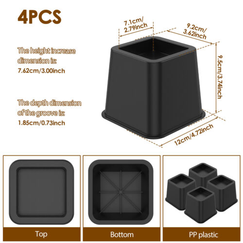 4Pcs Bed Risers PP Bed Raising Blocks Stackable Bed Risers Height teAuB