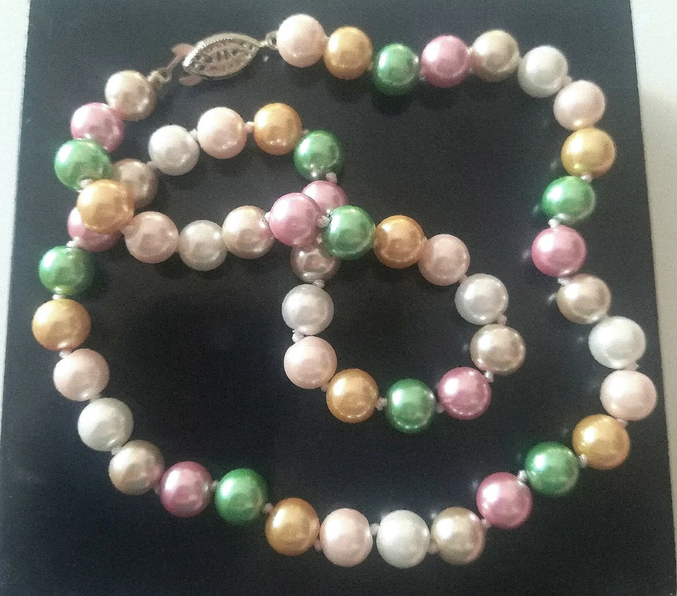 COLLANA BELLISSIME PERLE MULTICOLORI NATURALI CHIUSURA ARGENTO 925 FATTA A MANO - Immagine 4 di 4