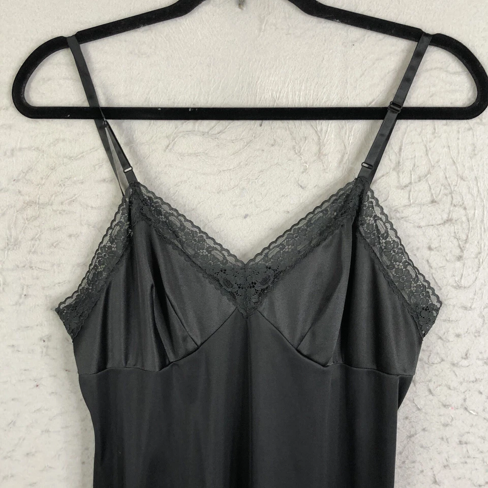 Vintage Vanity Fair Slip Dress Black Nylon Lace 36 Whimsy Goth Fairy Witchy USA - Image 2 of 4
