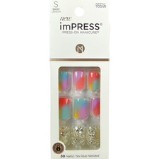 NEW Kiss Nails Impress Press On Manicure Short Gel Purple Pink Glitter Sherbet