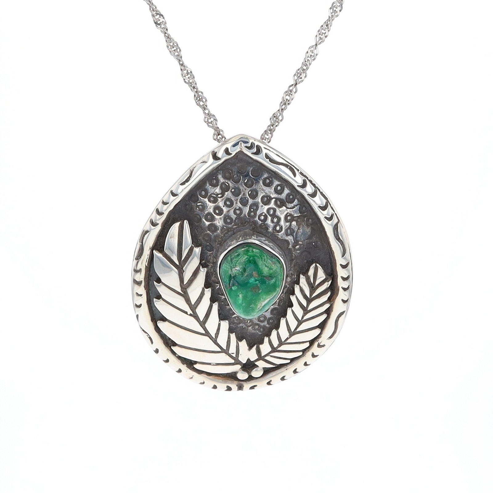 Native American Turquoise Double Leaf Silver Pend… - image 7
