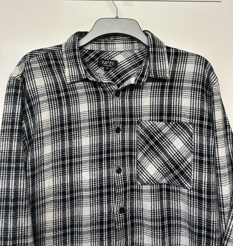 BOOHOO MAN Men’s Black & White Flannel Long Sleeve Check Shirt Size Medium - Picture 2 of 9