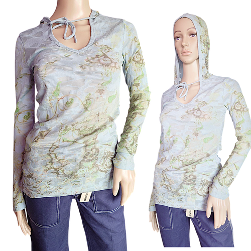 Smash Kapuzen-Shirt Gr L Romantischer Vintage-Look Floraler Print Longsleeve Y2K
