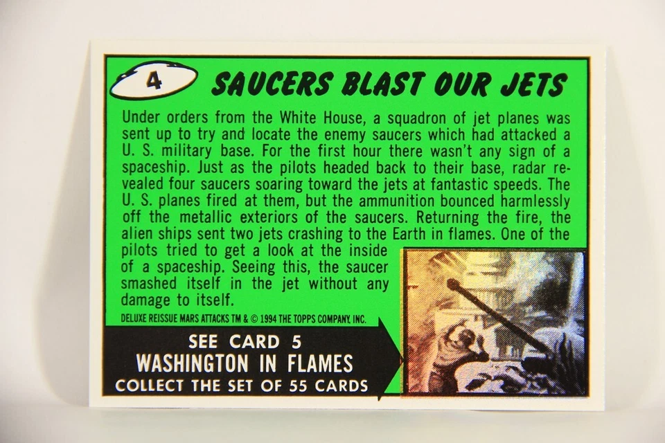 Mars Attacks 1994 Topps Trading Card #4 Saucers Blast Our Jets ENG L007267 - Image 2 of 2