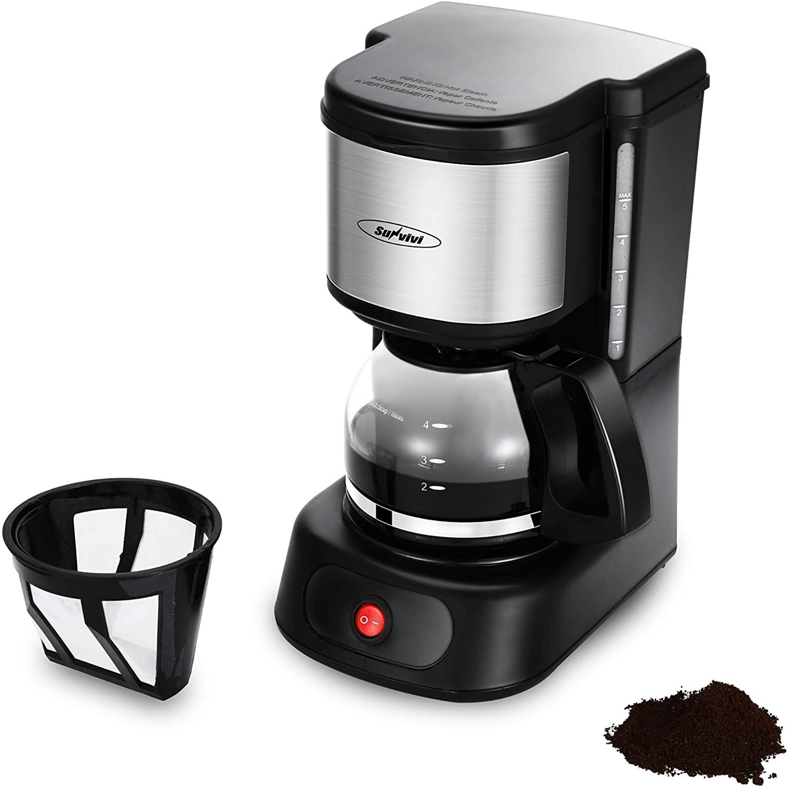 SUNVIVI 5 Cup Coffee Maker, Drip Coffee Machine with Glass Carafe - YD011