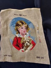 Completed Vintage Petit Point Royal Paris Needlepoint - Child w/ Dog 8" X 6"