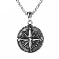 SMITH Cool Stainless Steel Mens Nautical North Star Compass Pendant Necklace Men