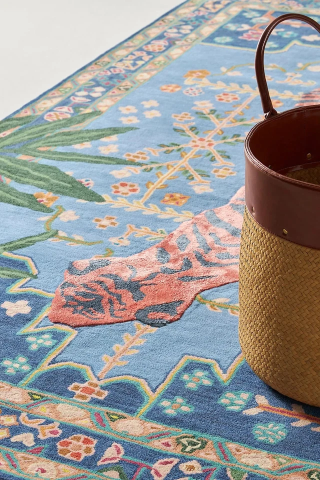 Bengal Tiger - Blue and Rust, Hand-Tufted Wool & Viscose Soft Area Rug Carpet - Image 2 of 3