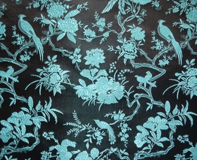 China Brokat Seidenstoff Blumen und Vogel braun blau Meterware