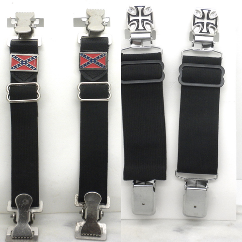 Pants Clips Women Mens Biker Strap to secure Jeans Under Boot Cross or Flag