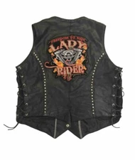 Adams Leather Women’s XL Motorcycle Side Lace Vest 2 Conceal Inside Pockets