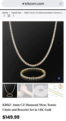 KRKC & CO. CZ 4mm Diamond Tennis Bracelet / Necklace Set 14K Gold