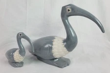 Ceramic Ibis Bird Figurines, Set of 2, Grey & White, Modern Decor