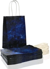 16 Pieces Galaxy Party Space Gift Bags with Handles Kraft Paper Galaxy Gift Bags