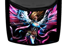 Beautiful Angel Warrior Women Truck Hood Wrap Vinyl Car Graphic Decal Blue Pink