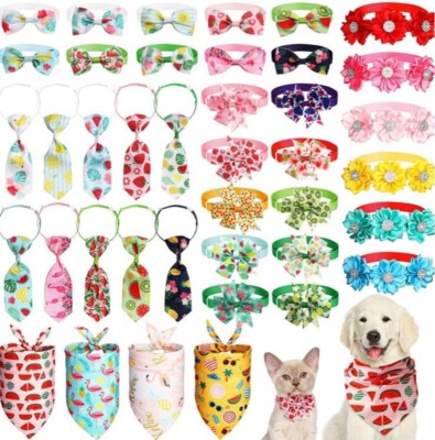 40pcs Cat Dog Bow Tie Bandana Adjustable Pet Collar Set