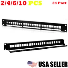 24-Port Keystone Jack Blank Patch Panel Plate Cat5e Cat6 RJ45 19" Rack Mount 1U