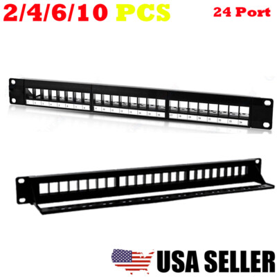 24-Port Keystone Jack Blank Patch Panel Plate Cat5e Cat6 RJ45 19'' Rack Mount 1U