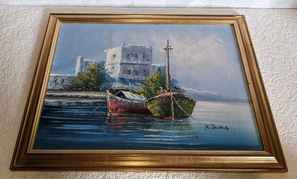 Vintage Oil Painting On Board Gold Frame Size 15 x 19 in eBay