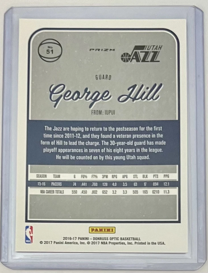 Panini Donruss Optic George Hill White Sparkle Prizm SSP #51 2016-17 | ¡1er año! Foto 4 de 4