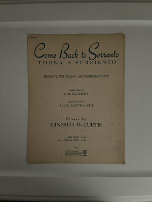 VINTAGE 1942 SHEET MUSIC -  COME BACK TO SORRENTO   By Ernesto De Curtis