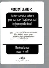 2021 Leaf Perfect Game Showcase Black Print Plate #BA-RE1 Robert Evans 1/1