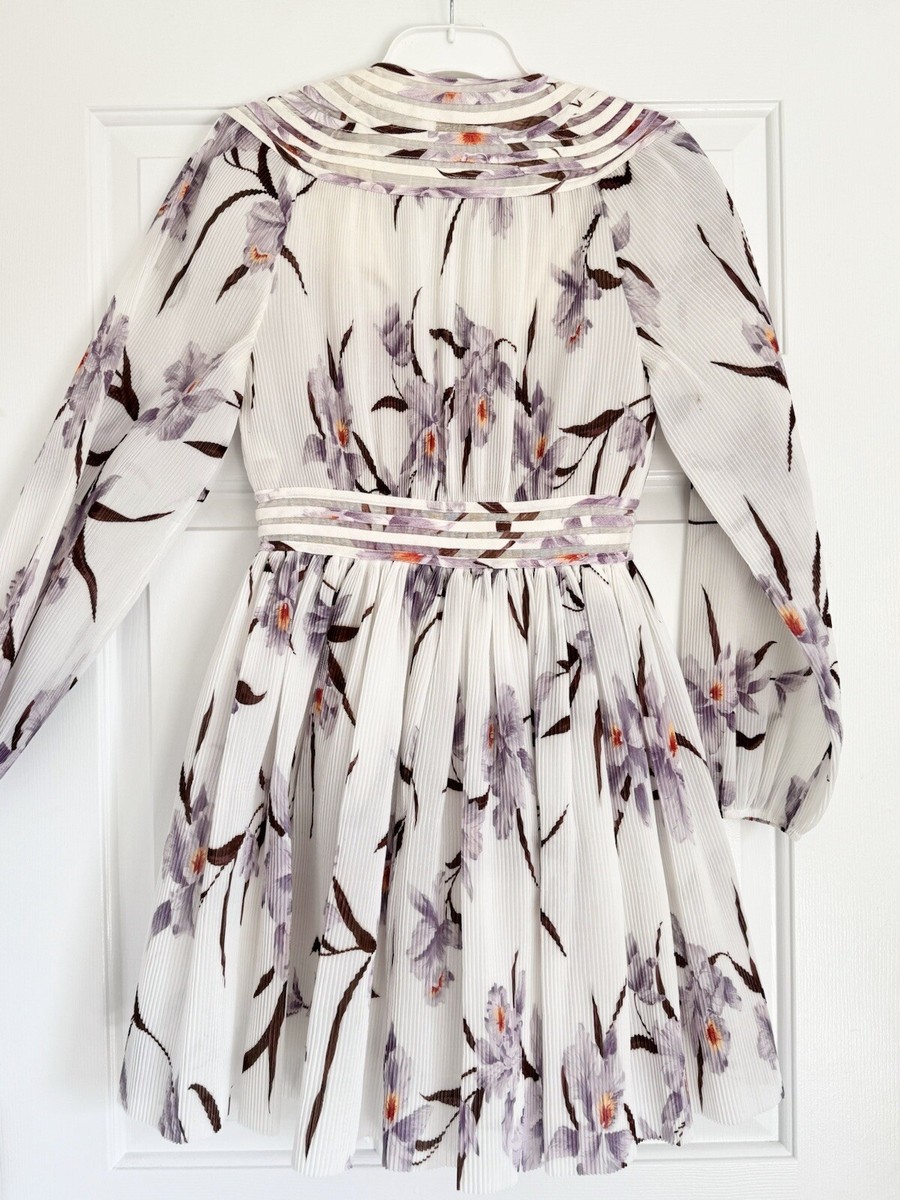 NWOT Zimmermann Corsage Plisse Pleated Floral V Neck Mini