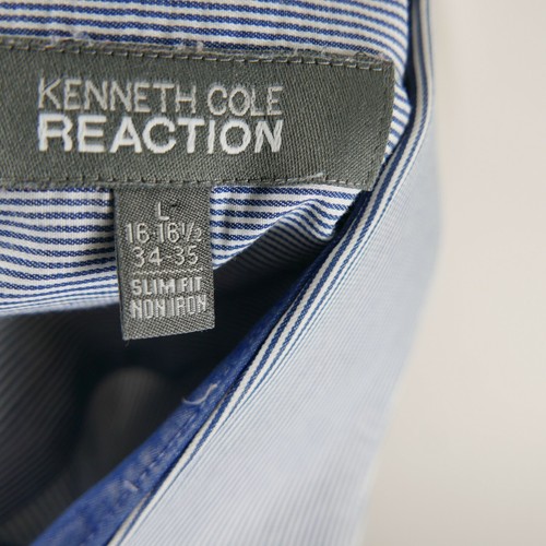 Kenneth Cole Reaction Mens Non Iron Slim Fit LS Button Down Blue Striped Shirt L - 第 10/10 張圖片