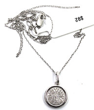 Sterling Silver Micro Diamond Round Pendant on Cable Link Chain Necklace