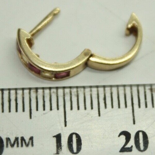 100% Genuine 10k Solid Yellow Gold CZ and Rubies Hoop Earrings Latch Back Lock - Picture 6 of 12