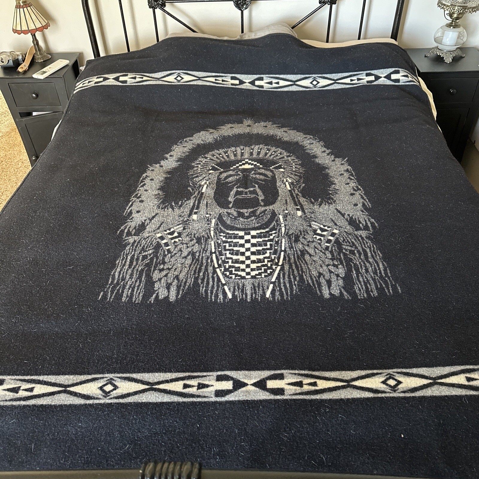 PENDLETON Wool Blanket Clarence Burke Black Gray 64 x 80 eBay